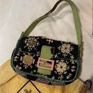 Fendi Vintage Beaded BaguetteEmbellished Multicolor Green Pink Bag